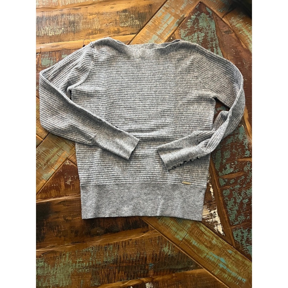 Womens Tahari Grey Ribbed Sweater Top Size Small